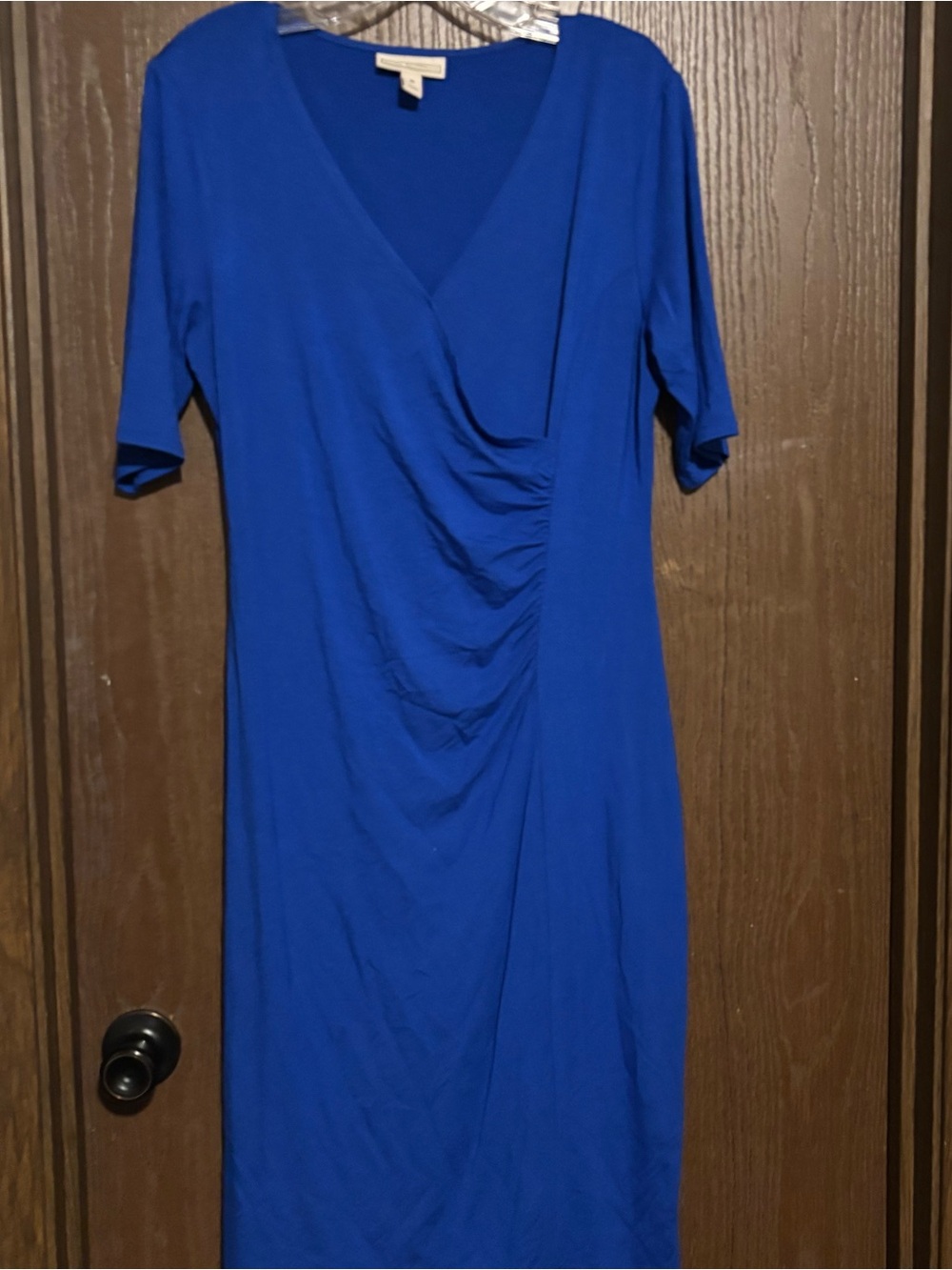 Dana Buchman Royal Blue V-Neck Ruched Midi Dress